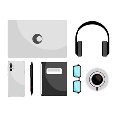 Illustration Businessmen Tools Work On the Desk. Vector Design Illustration