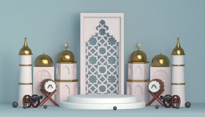 3d ramadan elements podium in islamic room