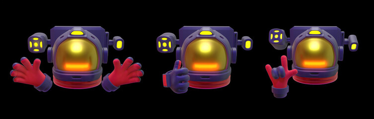 Set of astronauts with gestures. 3d illustration