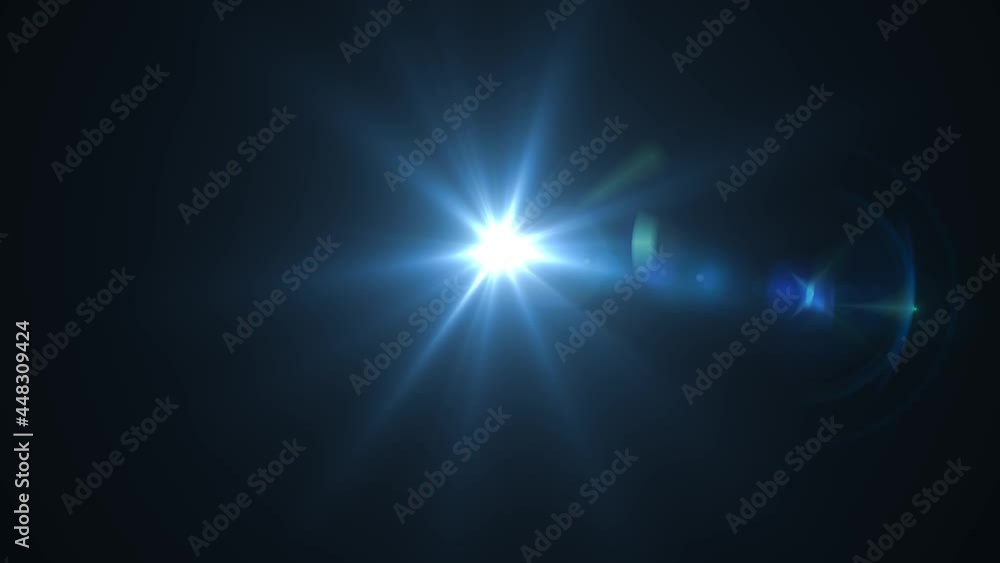 Poster 4k blue spherical lens flare rotating optical lens flare effect and leaks light and transitions blac