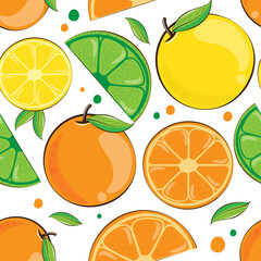 Seamless pattern orange and lemon isolated on white background