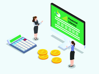 Finance lesson isometric 3d vector concept for banner, website, illustration, landing page, flyer, etc.