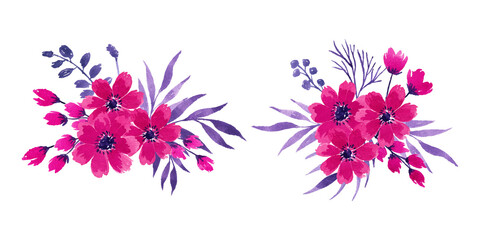 Fototapeta na wymiar fuschia watercolor flower arrangement separated vector set
