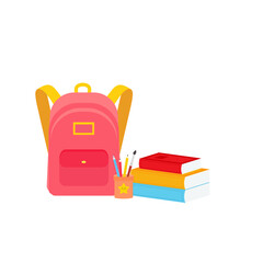 classroom school supplies stationery, pencil case, pen, pile of books, photorealistic literature,notebook, notebook textbook,school bag,Palettes and brushes in art,colored pencils. vector illustration