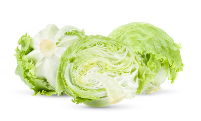 Green Iceberg lettuce on White