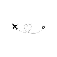 travel by planeplane flying,airplane flight path,travel dash, route finder by GPS, airplane routes,flight path of love,Valentine's Day.vector illustration