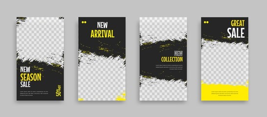 Set of Editable minimal square banner template. Blue yellow white background color with geometric shapes for social media post, story and web internet ads. Vector illustration