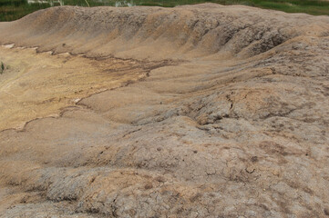 Arid landscape and Eroded soil concept. Background image of a dried cracked clay with traces from a erosion .Natural picture taken during the dry season.
