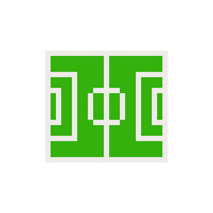 Football field pixel art icon or soccer field isolated vector illustration. Green court for create game. 8-bit sprite. Design for stickers, logo and mobile app.