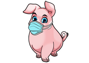 cute Pig wearing a protective surgical mask for coronavirus outbreak
