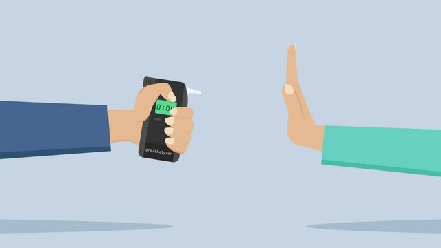 Hand of man rejecting to check breathalyzer