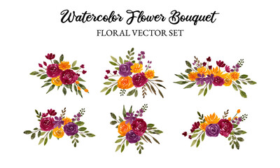 watercolor flower arrangement separated vector set