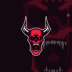 Illustration of horned red skull screaming