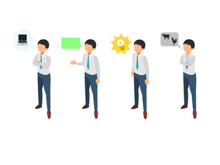 ビジネスマンの4つのポーズ（アイソメトリック）