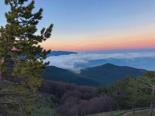 Scenic View Of Cloudscape Against Sky During Sunset - stock photo