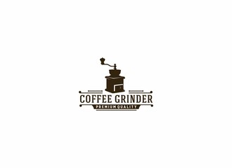 coffee grinder logo with classic coffee grinder illustration