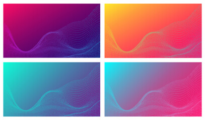 Blue and Purple Wavy Particle Surface on Multi-color Background. Abstract Technology or Science Banner. Cyber Space Background. Particles with DOF Effect. EPS10 Vector Illustration.