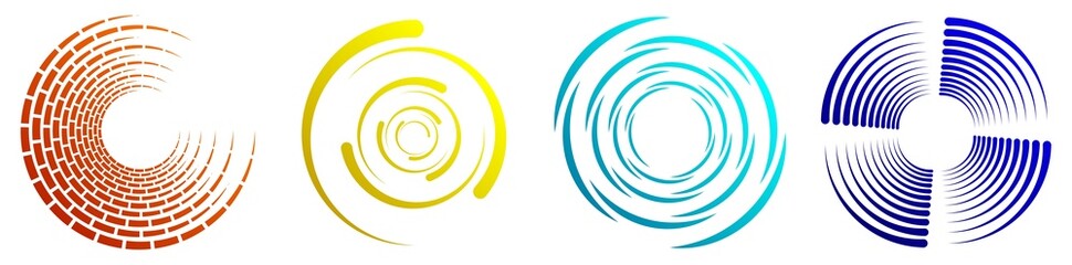 Spiral, swirl, twirl, vortex icon, shape. Concentric circles, rings. Abstract geometric shapes with rotation effect