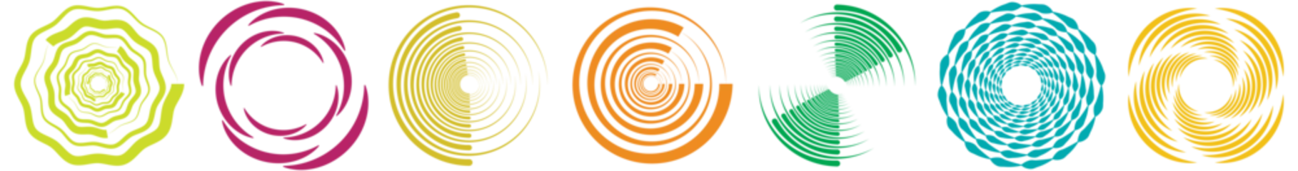 Schilderijen op glas Spiral, swirl, twirl, vortex icon, shape. Concentric circles, rings. Abstract geometric shapes with rotation effect © Pixxsa