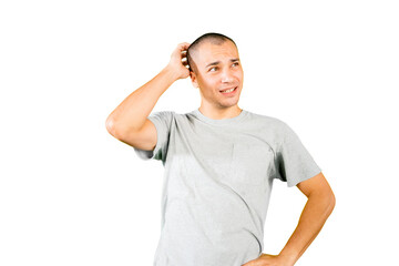 Caucasian man looks confused in the studio