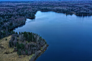 Obraz premium river autumn view from drone forest, landscape panorama aerial view