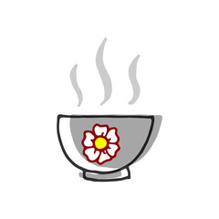 hot soup bowl illustration on white background. hand drawn vector. hot soup, vegetable soup. asian food. doodle art for logo, label, sticker, clipart, poster, advertising. tasty and healthy food. 
