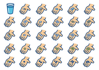 手のひらに乗せた薬（セット）