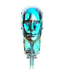 metallic blue ai robot isolated