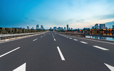 Skyline of Highway Pavement and Nanjing Architecture
