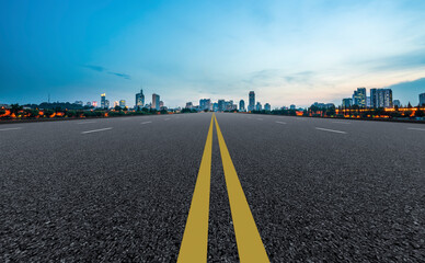 Asphalt Pavement Skyline and Nanjing Architectural Landscape