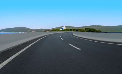 Empty Plaza Floor Bricks and Beautiful Natural Landscape