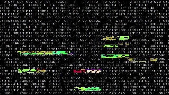 4K screen coding hacker concept animation with glitch. Programming code typing error. Programming code abstract. Blockchain concept, computer digital code. Big data and Internet cyber attack.