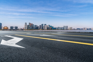 Road and skyline of urban architecture