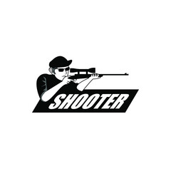 illustration of a man holding rifle weapon aiming for retro vintage cartoon shooter character hunting sport outdoor logo design vector