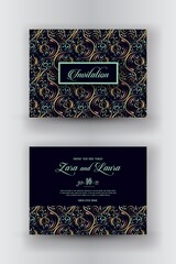 Luxury wedding invitation template with paisley background pattern