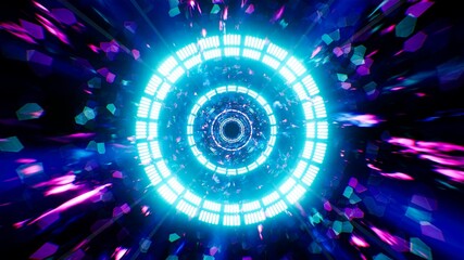 Blue Circle Light Tunnel in the Neon Mosaic Pattern Dimension