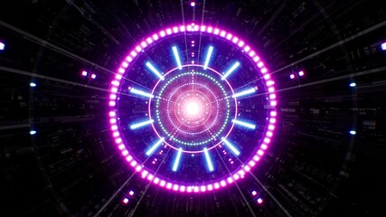 Neon Circle Light Mechanical Tunnel Background