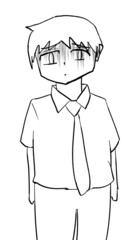 絶望した表情のネクタイの短髪の男性の線画