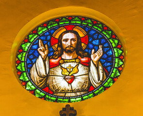 Obraz premium Jesus Sacred Heart Stained Glass Cathedral Punta Arenas Chile