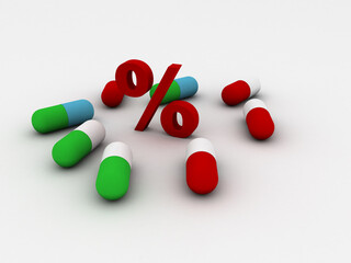 3d Pill capsules with percentage sign