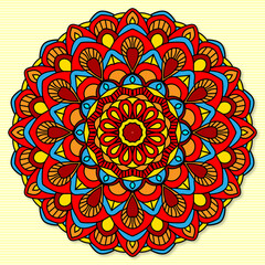 Decorative mandala with colorful ornament for greeting card, banner or poster in oriental style. 