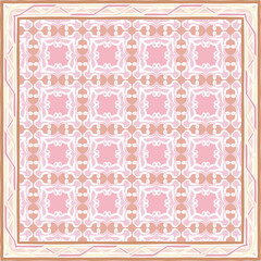  scarf pattern design on red. Geometric ornament with frame, border. Bandanna, shawl, scarf, tablecloth design for textile fabric print 