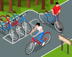 Bike Rental Isometric Illustration