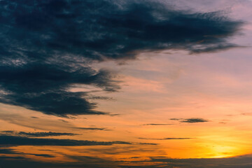 Beautiful sky. Clouds in twilight sky in evening. Colorful sky in twilight time.