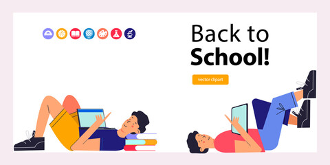 Back to school. Colorful vector illustration, banner. Clipart on the topic of education, school.