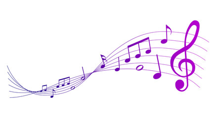 violet vector sheet music - musical notes melody on white background - obrazy, fototapety, plakaty