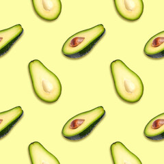 Ripe avocado on a bright background, seamless pattern.