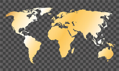 Fototapeta na wymiar gold world map on transparent background 