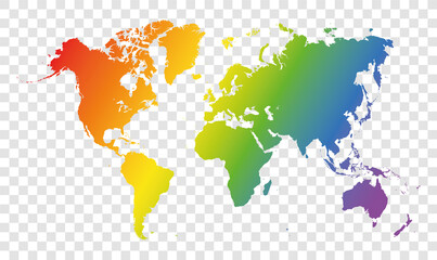 rainbow colored world map on transparent background	