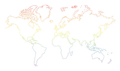 Fototapeta na wymiar rainbow colored world map outline on white background 